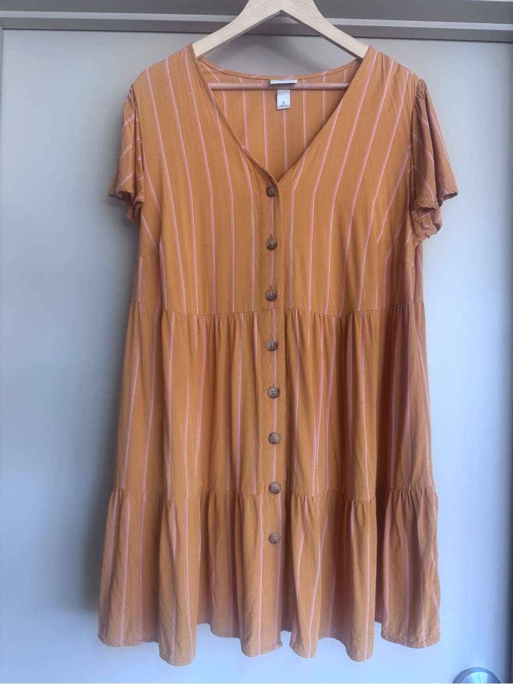 Ava & Viv Striped Button Front Tiered Midi Dress Size X
